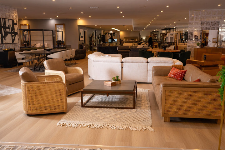 Danson  Modern Tan Leather + Wicker Sofa