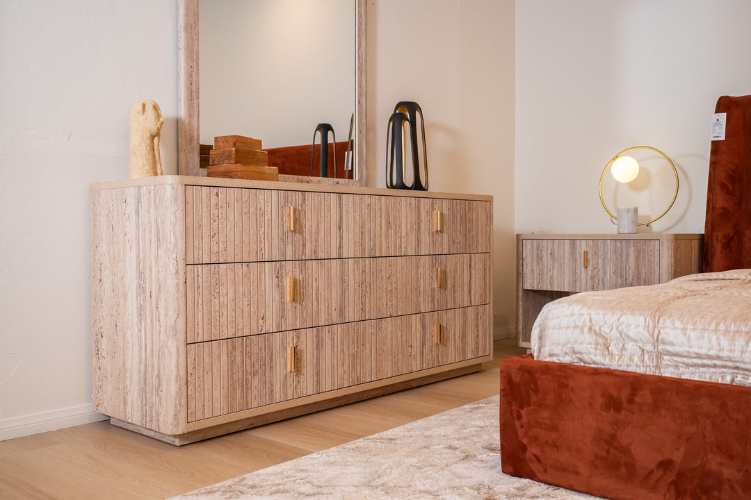 Roma - Modern Faux Travertine + Gold Dresser