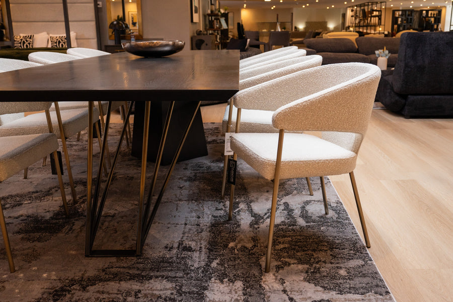 Claudine - Modern Light Grey Fabric  and  Antique Brass Dining Chair