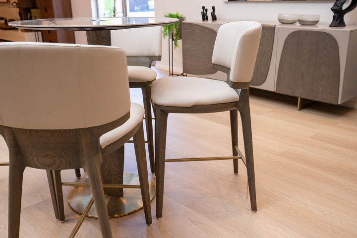 Calvary  Mid-Century Modern Beige Vegan Leather + Grey Ash Counter Chair