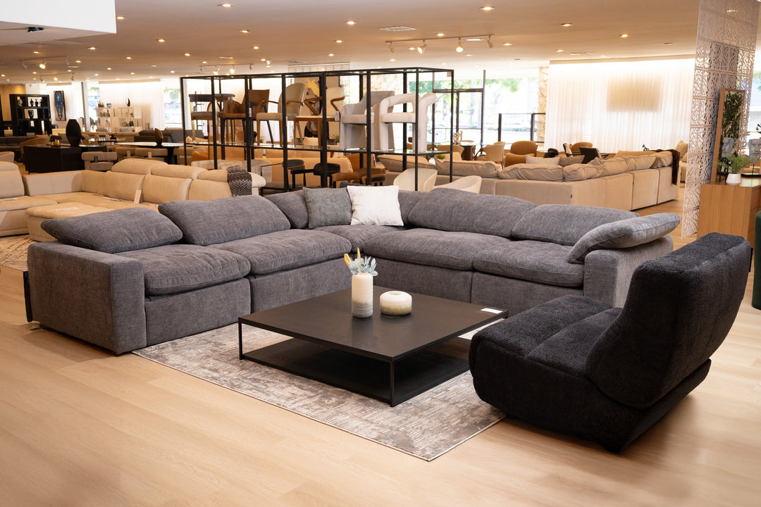 Corinth - Modern Dark Grey Fabric Sectional Sofa with 3 Power Recliners