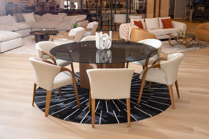 Kaye - Modern Walnut + Glass 71" Round Dining Table