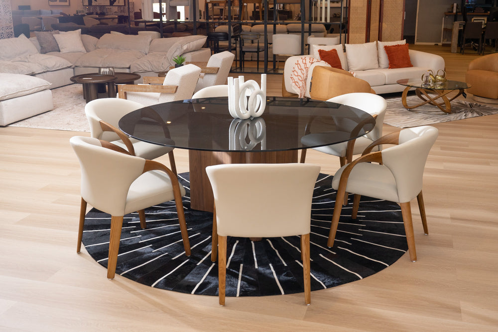 Kaye - Modern Walnut + Glass 71" Round Dining Table - View 5