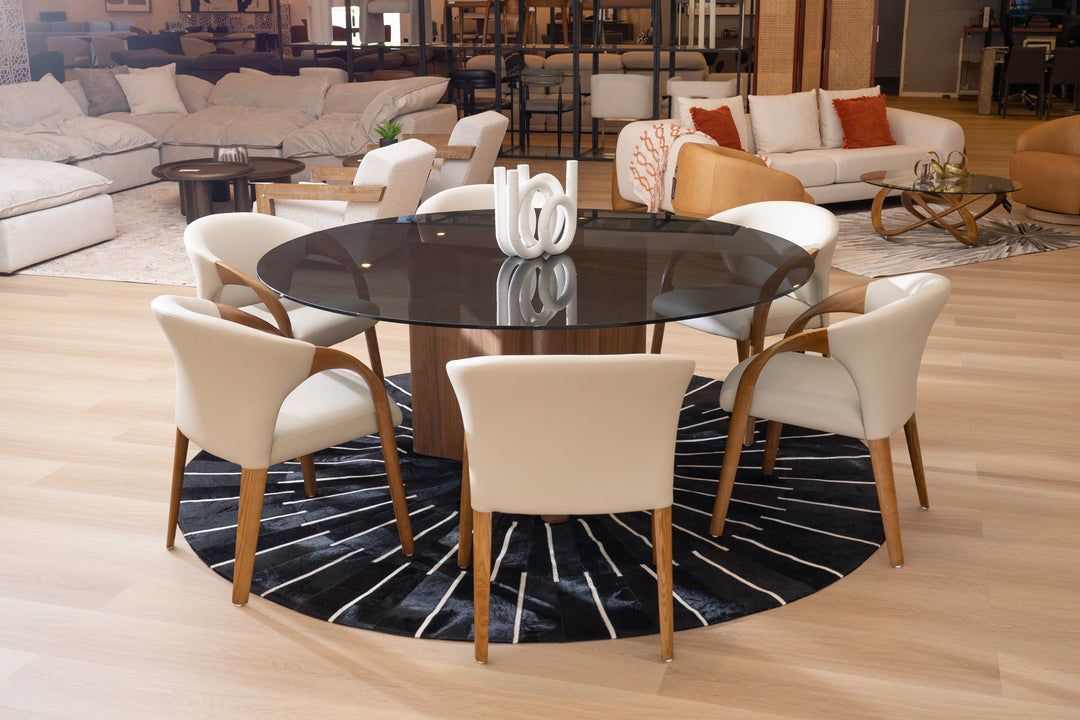 Kaye - Modern Walnut + Glass 71" Round Dining Table