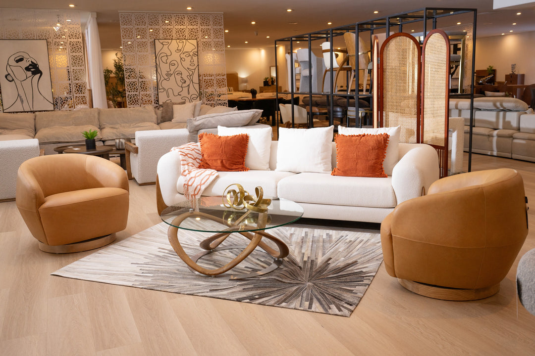 Michele - Modern Glass + Walnut Coffee Table