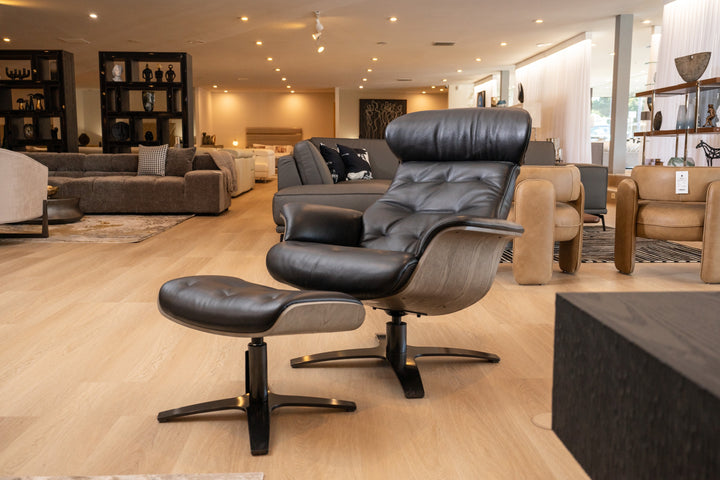 Nowak Modern Black Lounge Chair &amp; Ottoman Set