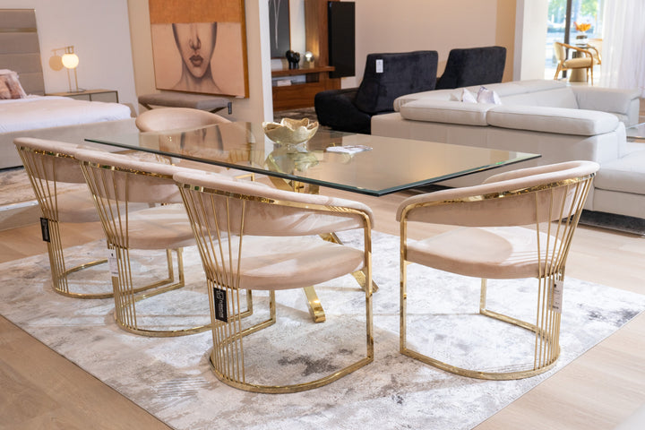 Linda - Modern Beige Velvet and Gold Dining Chair