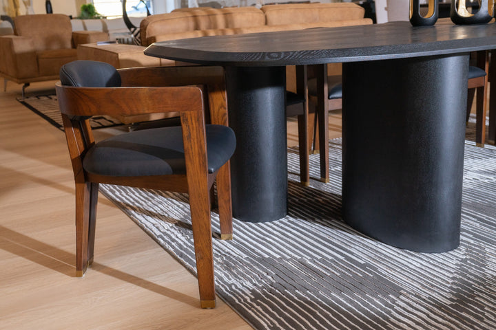 Belton - Modern Black Vegan Leather + Brown Oak Dining Chair
