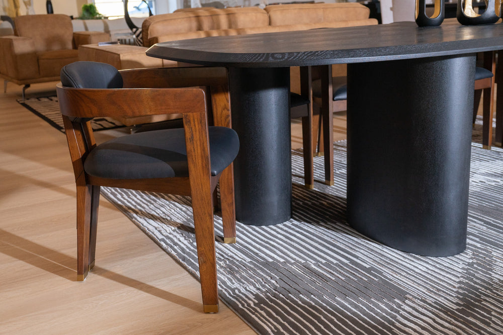 Belton - Modern Black Vegan Leather + Brown Oak Dining Chair - View 6