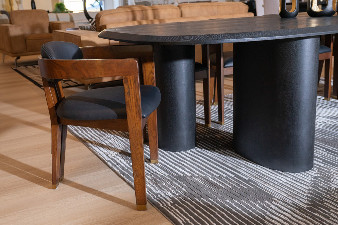 Belton - Modern Black Vegan Leather + Brown Oak Dining Chair