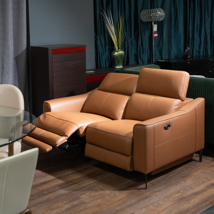 Eden - Modern Camel Leather Loveseat With 2 Recliners
