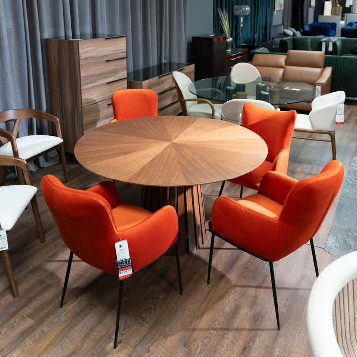 Weiss - Mid-Century Modern Walnut Round Dining Table - View 6