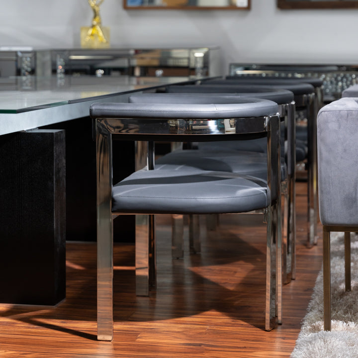 Pontiac - Modern Black Vegan Leather and Stainless Steel Dining Chair