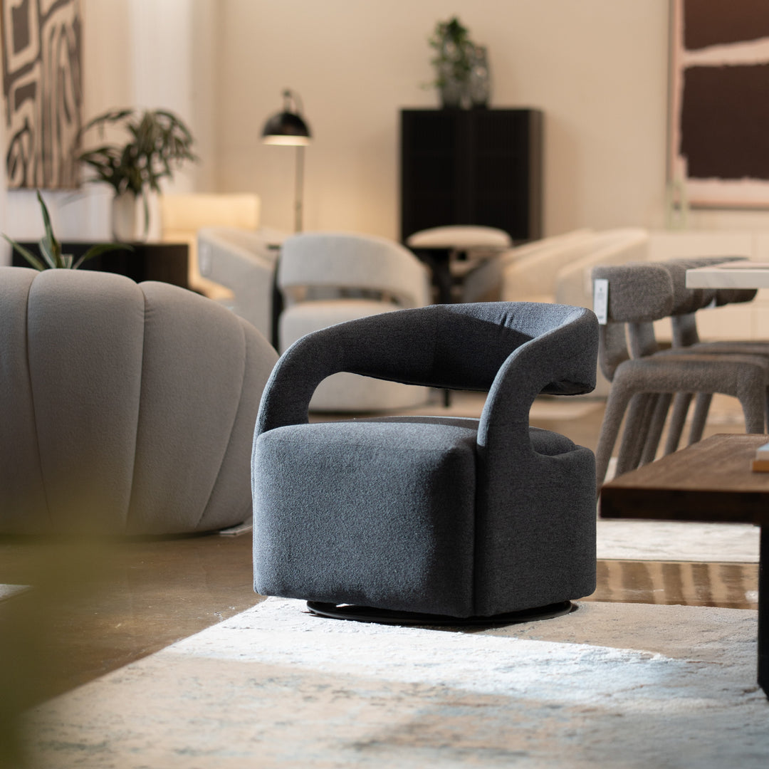 Dowsett - Modern Charcoal Fabric Swivel Accent Chair
