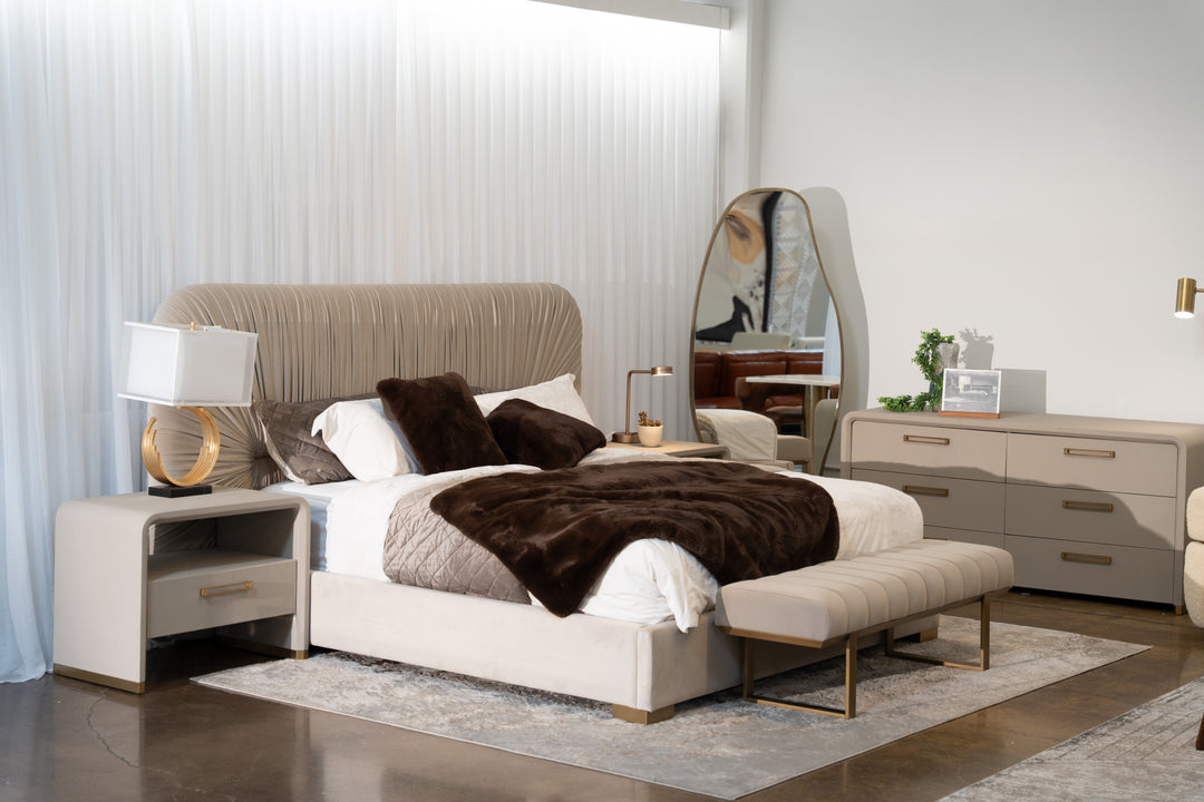 Florence - Modern Beige Velvet + Gold Bed