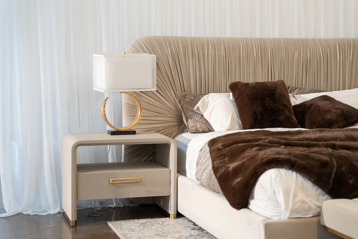 Florence  Modern Beige Leatherette + Gold Nightstand