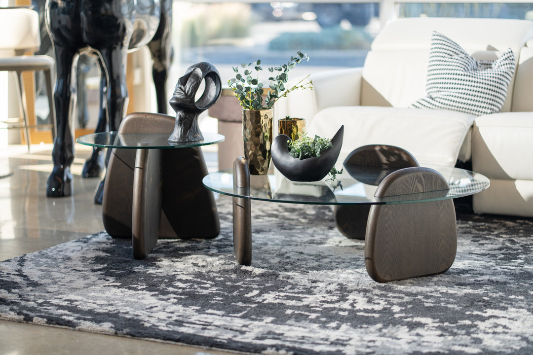 Buxton  Mid-Century Modern Glass + Dark Walnut Coffee Table