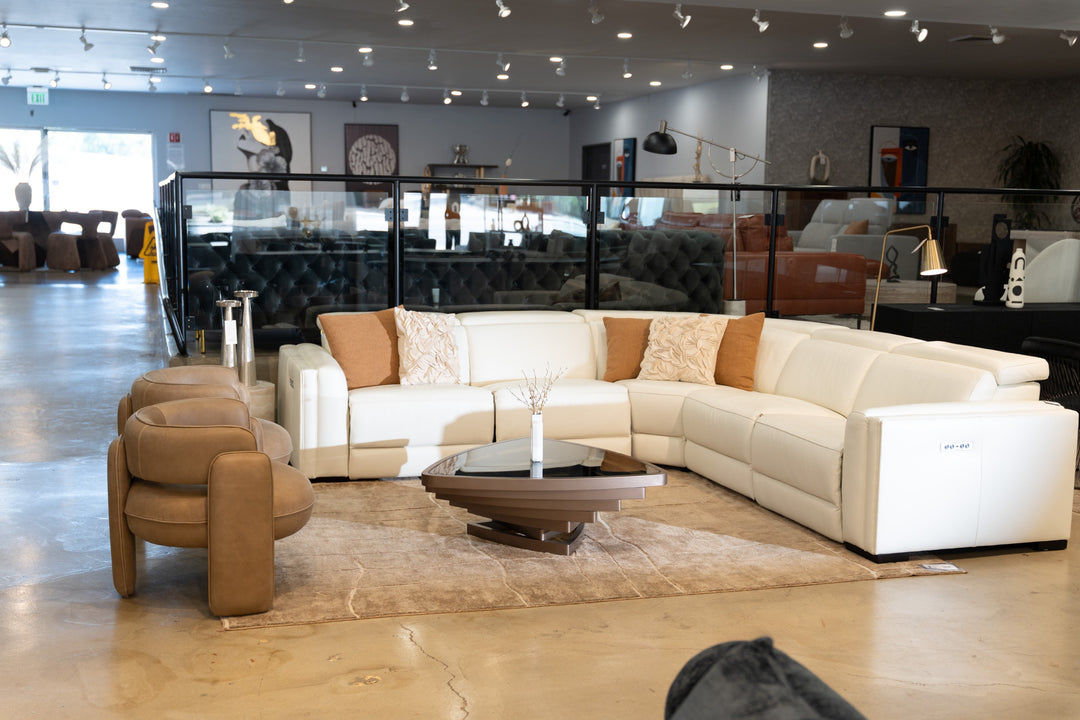 Frazier - Modern White Leather Sectional Sofa with 3 Recliners