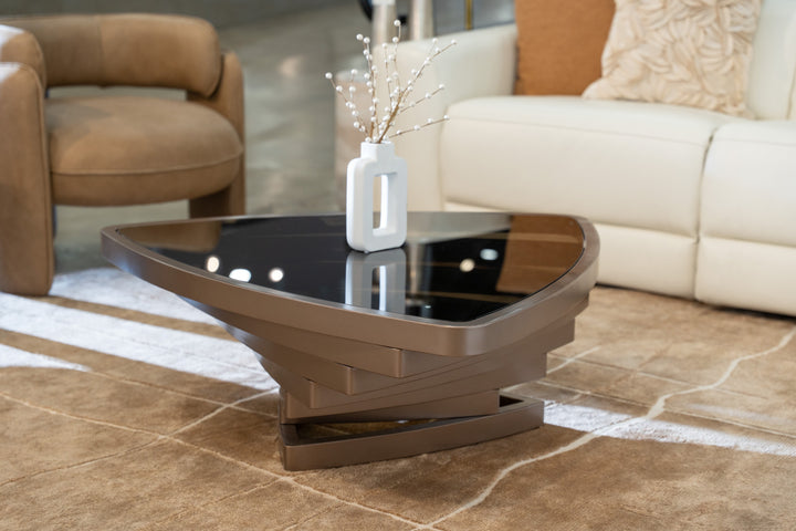 Jovial - Contemporary Brown Glass + Dark Gold Coffee Table