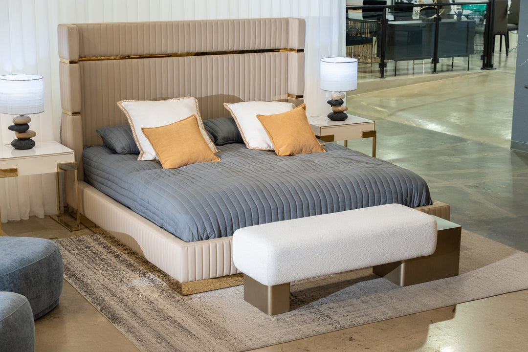 Sterling Modern Beige Bonded Leather & Gold Bed