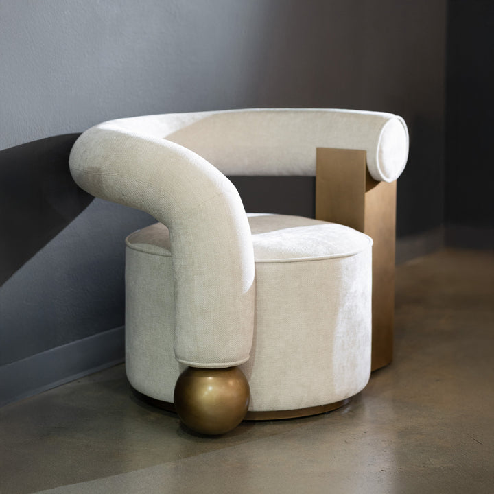 Tranquil - Contemporary Beige Fabric + Antique Brass Accent Chair