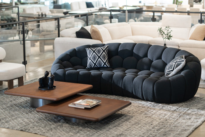 Yolonda - Modern Curved Black Fabric Sofa