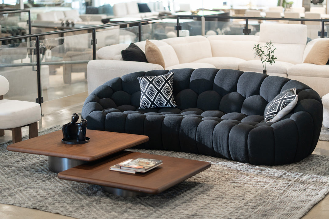 Yolonda - Modern Curved Black Fabric Sofa