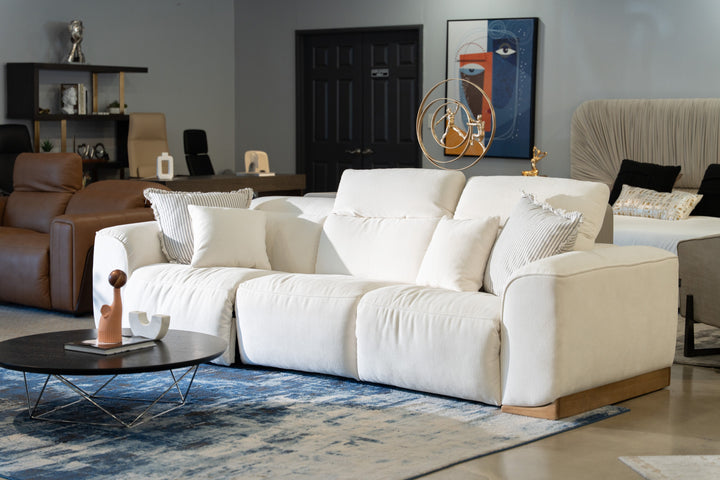Hagerty - Modern Off-White Fabric Sofa With 2 Power Recliners