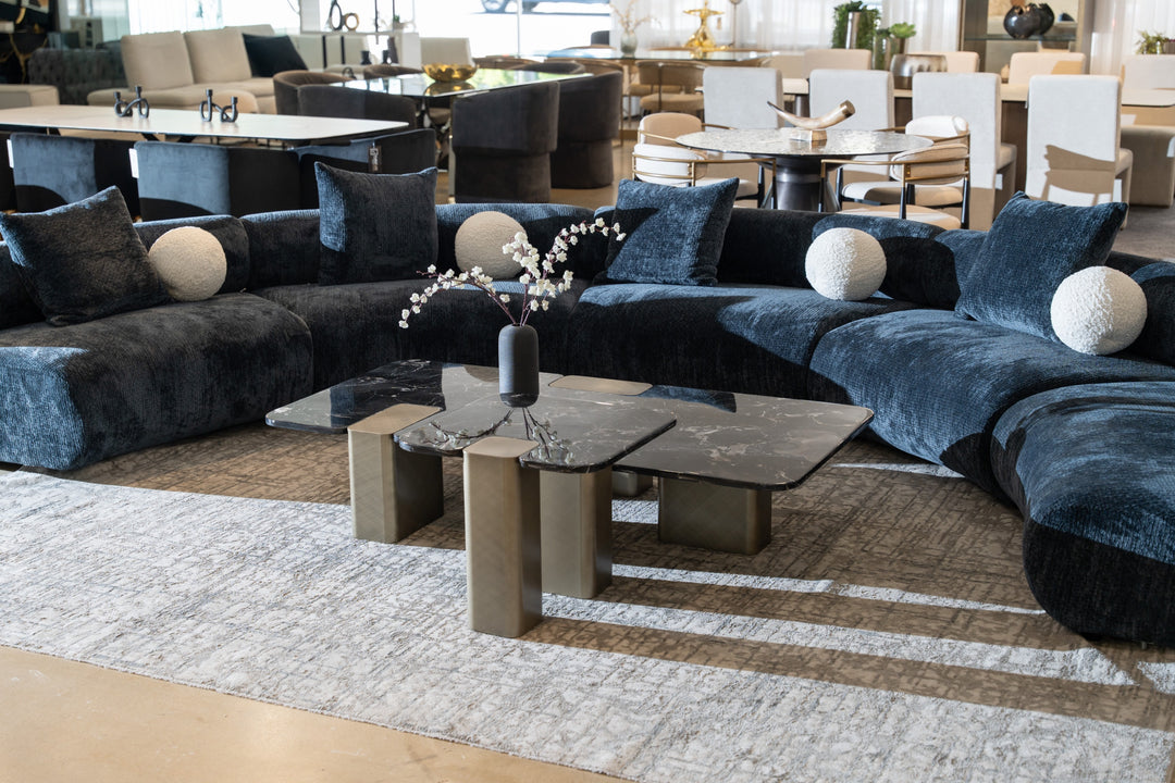 Quest - Modern Black Rose Marble + Antique Brass Coffee Table