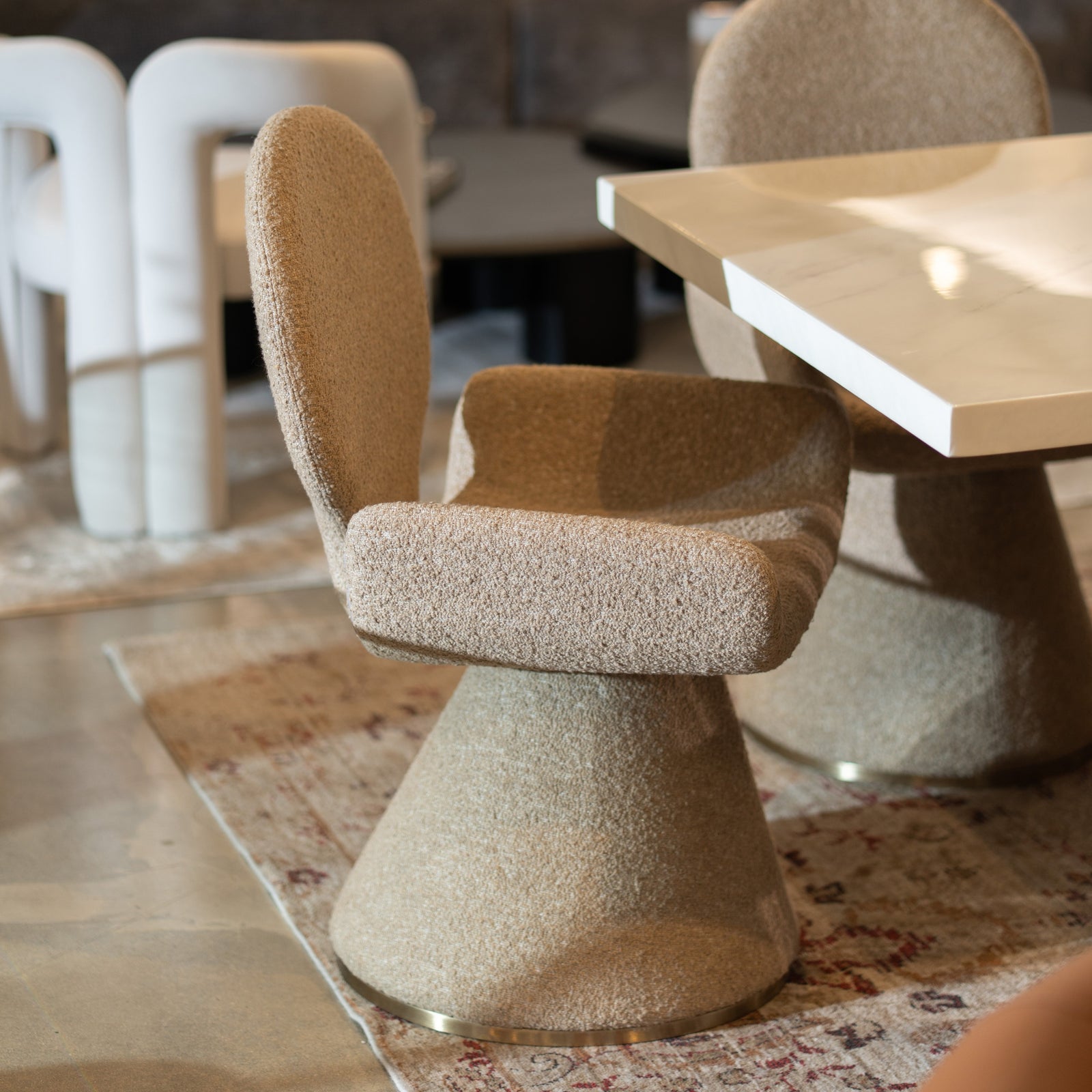 Neptune - Contemporary Beige Fabric  Brushed Brass Dining Chair