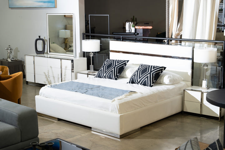 Cartier - Modern White Vegan Leather + Stainless Steel Bed