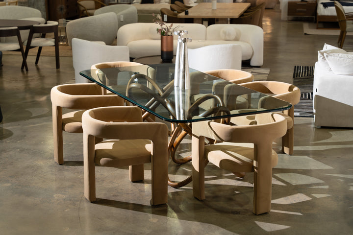 Mason Modern Glass & Walnut Dining Table