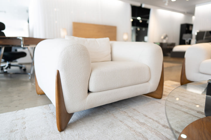 Fleury - Contemporary Cream Fabric and Walnut Lounge Chair