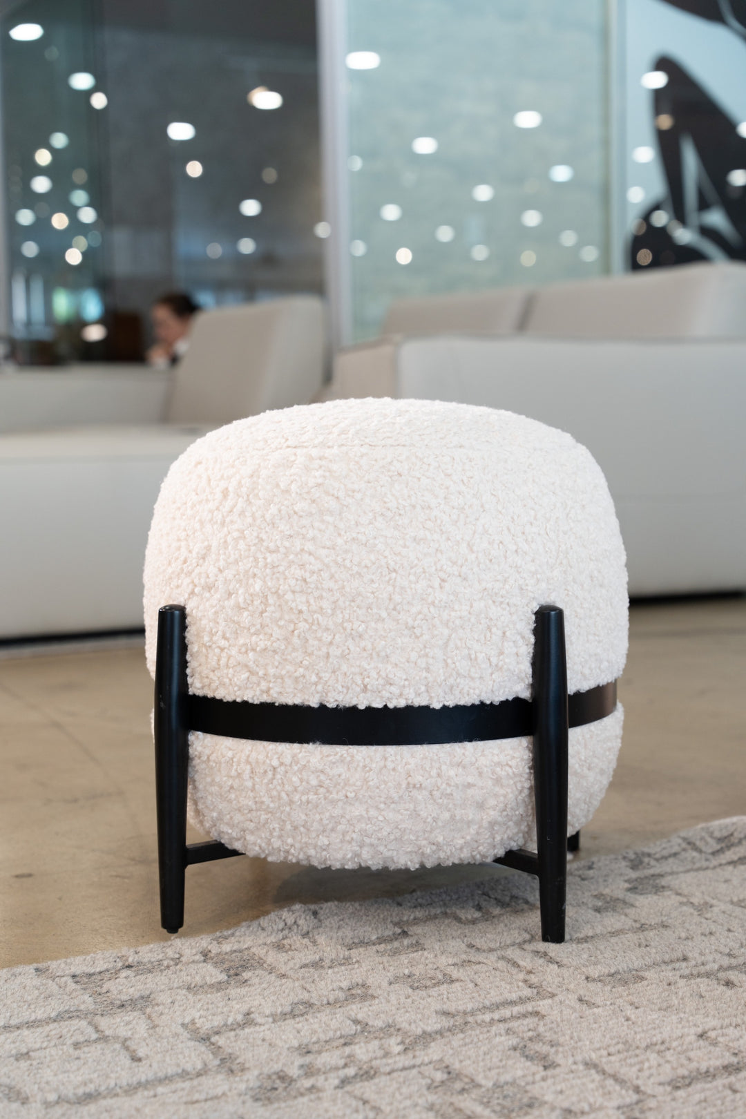 Fouston  Contemporary White Sherpa Pouf