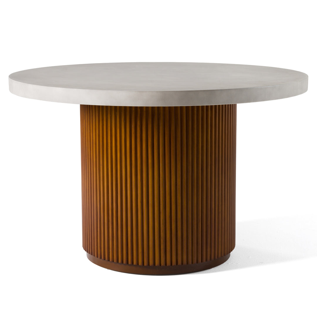 Duncan  Modern Faux Concrete + Walnut Round Dining Table