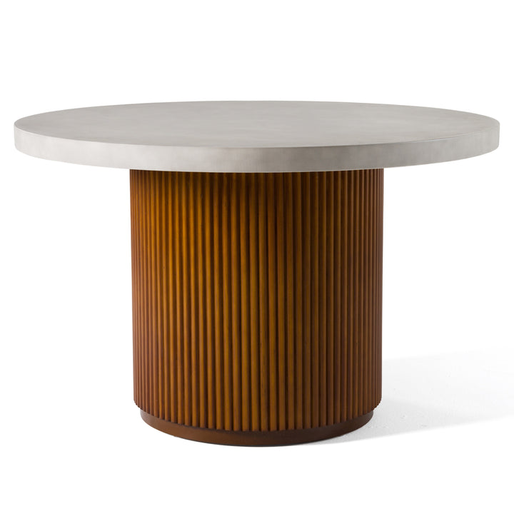 Duncan  Modern Faux Concrete + Walnut Round Dining Table