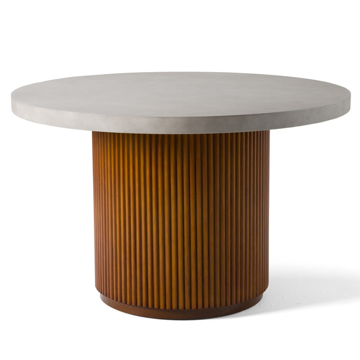 Duncan  Modern Faux Concrete + Walnut Round Dining Table