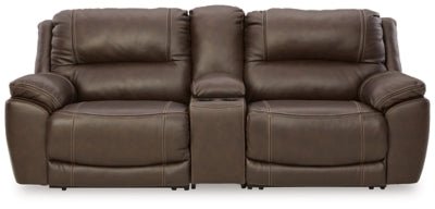 Dunleith 3 - Piece Power Reclining Loveseat with Console - Dark Brown Reclining Sectional modern furniture Contempo Furniture