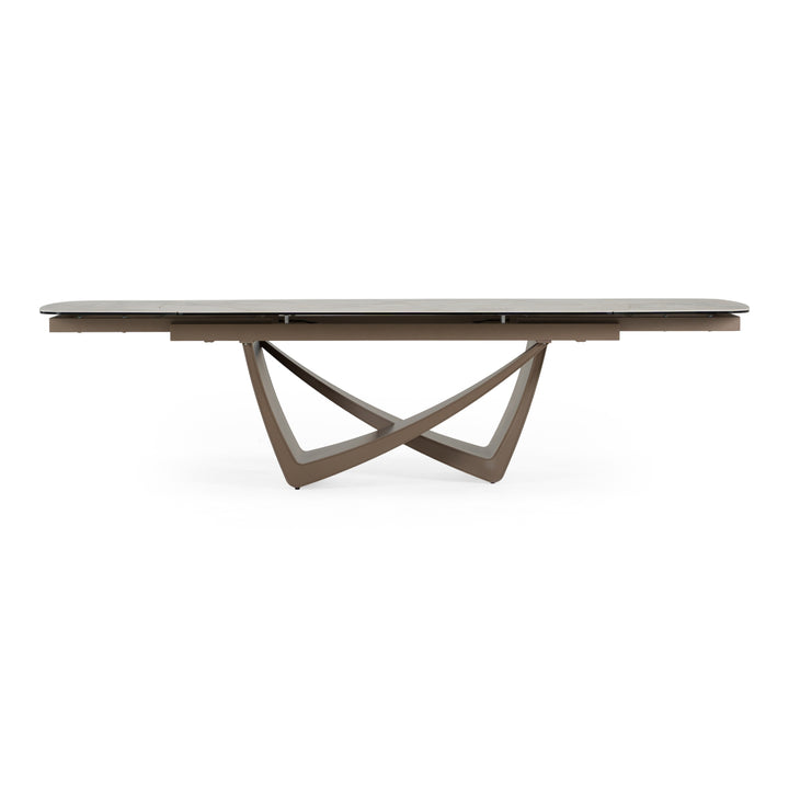 Dunster - Contemporary Beige Ceramic + Metallic Grey Extendable Dining Table