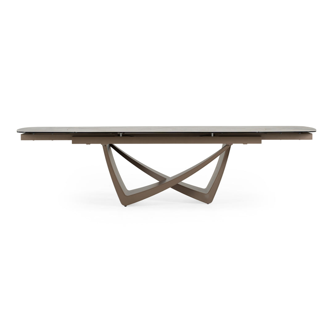 Dunster - Contemporary Beige Ceramic + Metallic Grey Extendable Dining Table