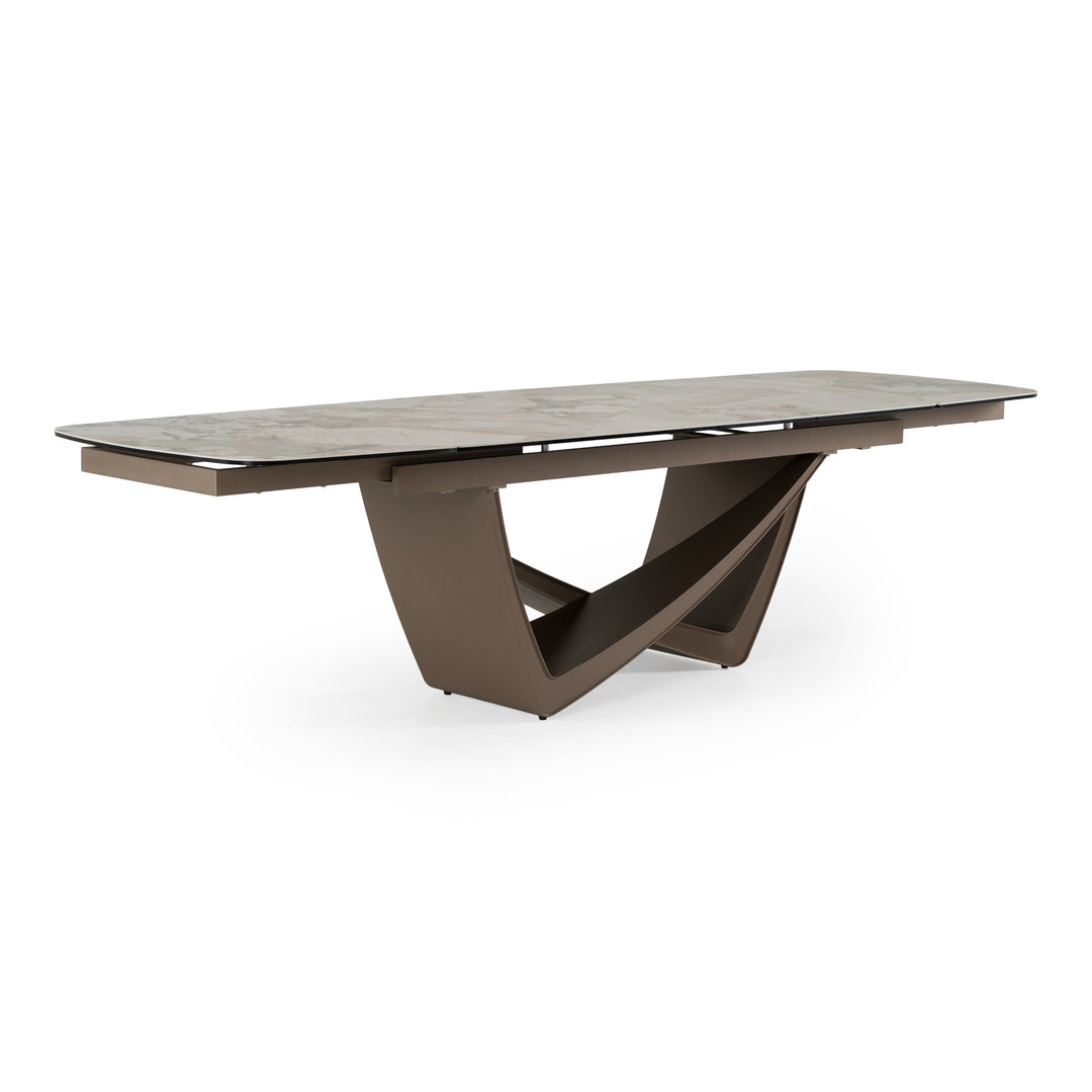 Dunster - Contemporary Beige Ceramic + Metallic Grey Extendable Dining Table