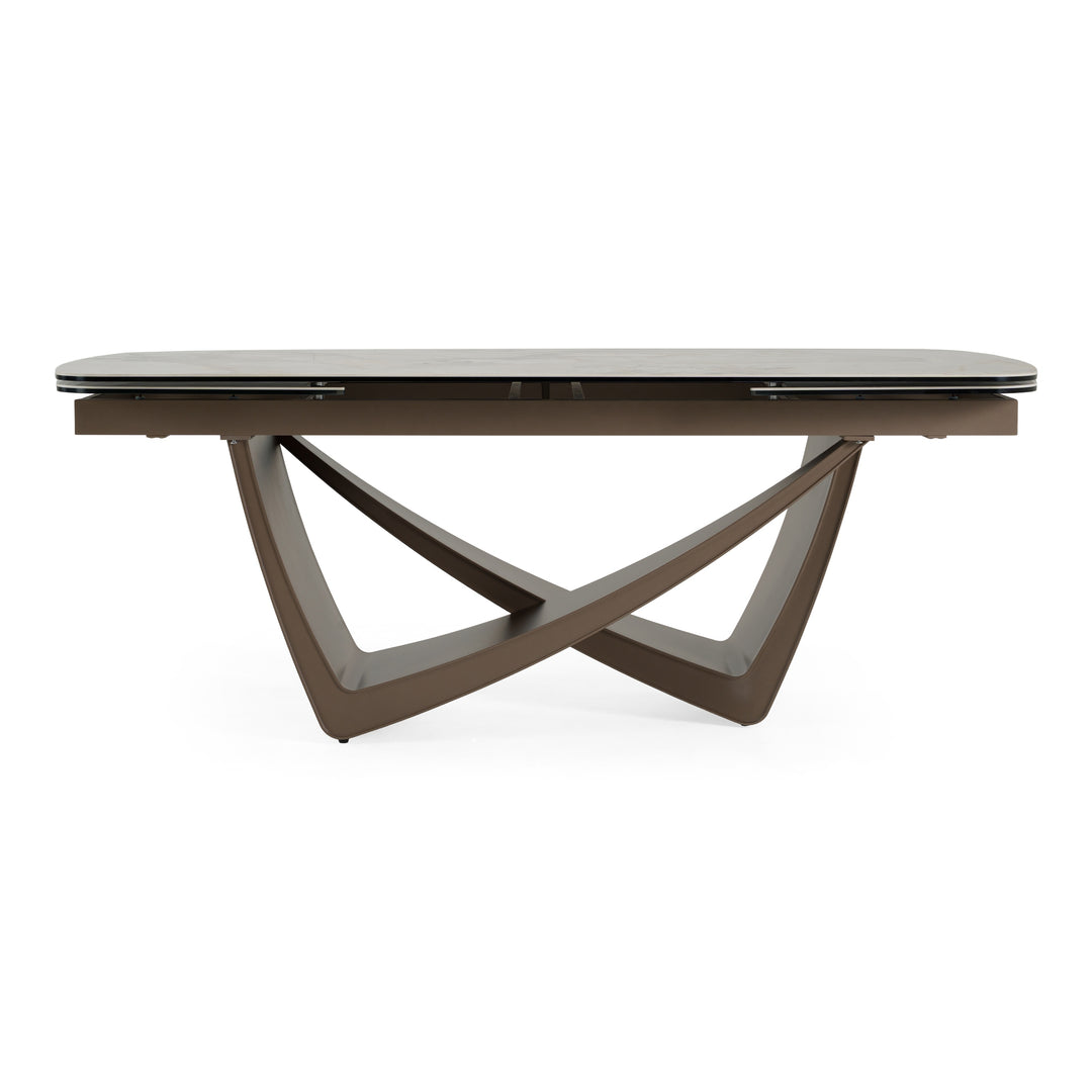 Dunster - Contemporary Beige Ceramic + Metallic Grey Extendable Dining Table