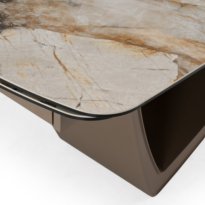 Dunster - Contemporary Beige Ceramic + Metallic Grey Extendable Dining Table