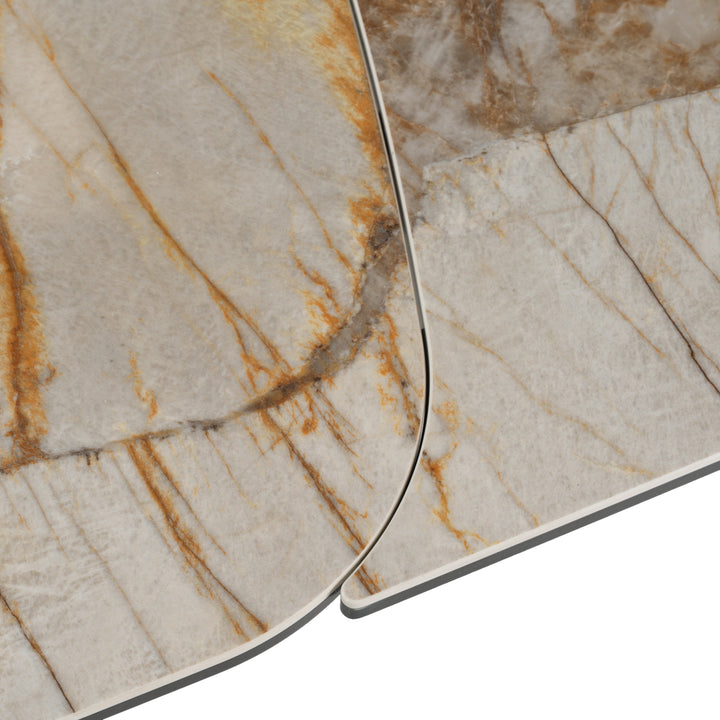 Dunster - Contemporary Beige Ceramic + Metallic Grey Extendable Dining Table