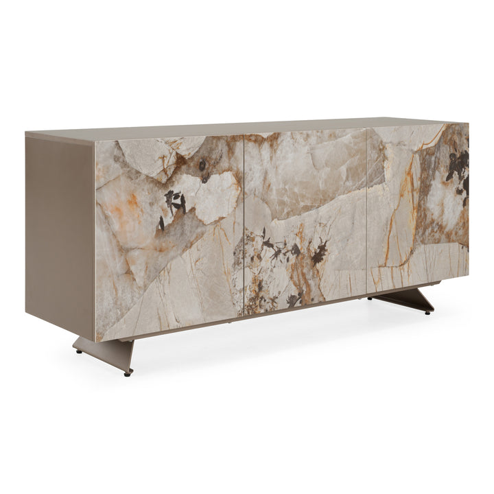 Dunster - Contemporary Beige Ceramic + Metallic Grey Buffet