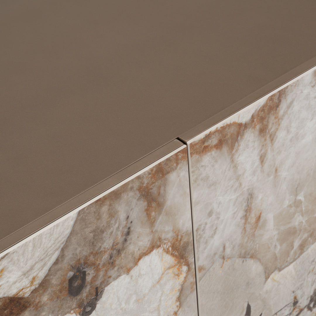 Dunster - Contemporary Beige Ceramic + Metallic Grey Buffet