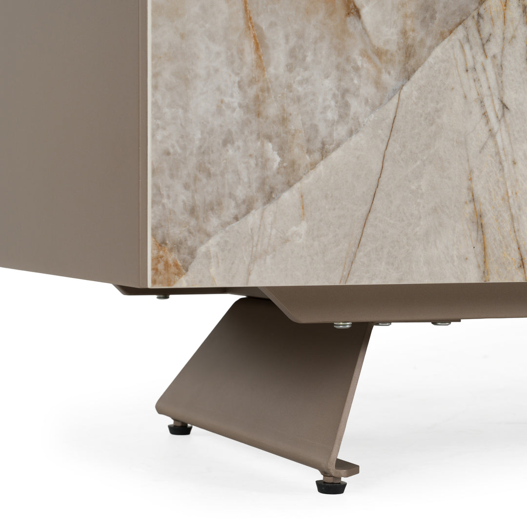 Dunster - Contemporary Beige Ceramic + Metallic Grey Buffet