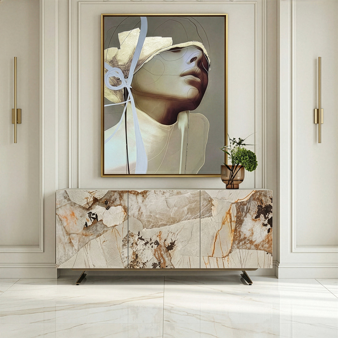 Dunster - Contemporary Beige Ceramic + Metallic Grey Buffet