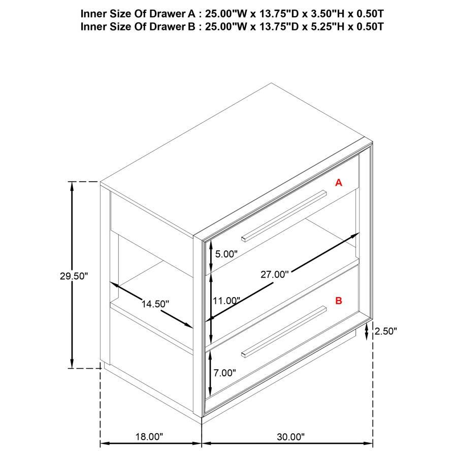 Durango - 2 - Drawer Nightstand Bedside Table - Washed Oak Accent Nightstand modern furniture Contempo Furniture