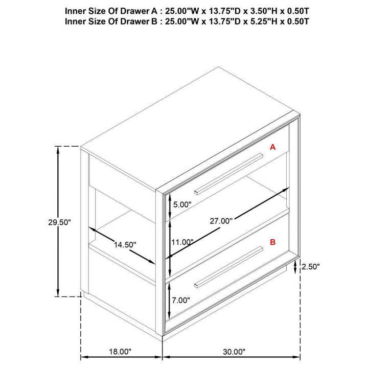 Durango - 2 - Drawer Nightstand Bedside Table - Washed Oak Accent Nightstand modern furniture Contempo Furniture